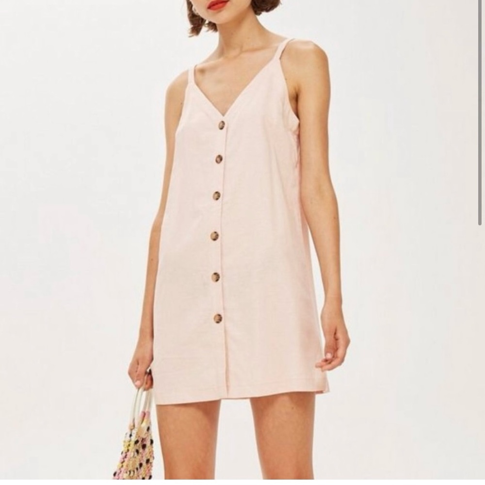 Topshop Linen Pink Button-Down Dress
